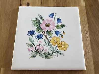 Vintage Quality Hand Painted Large Kitchen Tile -  Wiltshire Wildflowers ! • £27.99