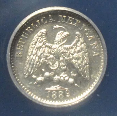 1889 Mo M MEXICO SILVER 5 CENTAVOS  ANACS AU58 PROOFLIKE REVERSE • $80