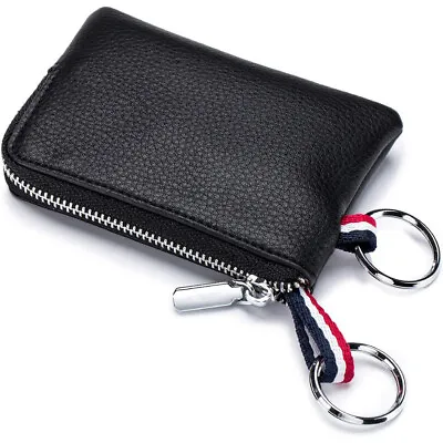 Real Leather Coin Purse Wallet Mini Dual Keyrings Change Pouch Card Holder Gift • $7.25