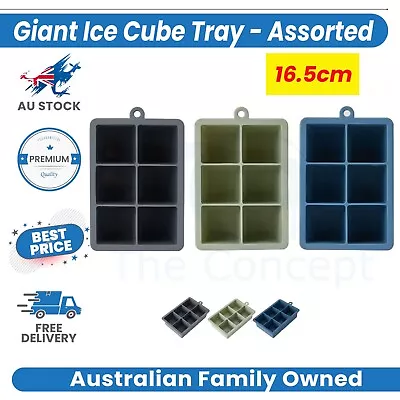 New Giant Ice Cube Tray Jumbo Size Large Silicone 6 Square Mould Assorted • $2.99