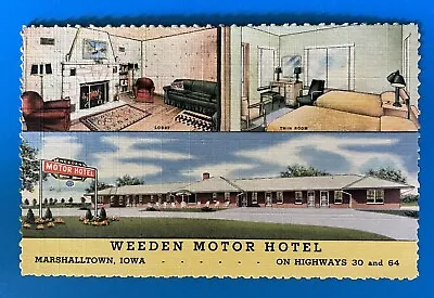 Marshalltown Iowa IA US Hwy 30/64 Linen Postcard WEEDEN MOTOR HOTEL • $4