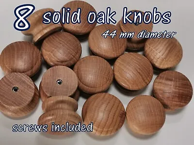 8 X Wooden  Oak Knobs Handles Kitchen Door Drawer  Solid Wood 44 Mm Diameter  • £10.99