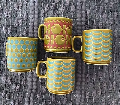 FOUR Hornsea Pottery Heirloom Green Coffee Cups John Clappison Vintage • £43.40