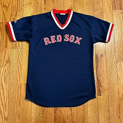 Vintage Boston Red Sox Neck Ringer Majestic BRAND BASEBALL JERSEY - Men Large • $30