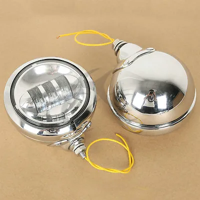 $79.99 • Buy Motorcycle 4-1/2  Auxiliary Fog Passing Lights Lamp + Housing Bucket For Harley