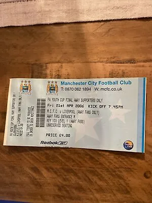 Ticket Stubs Manchester City Youth V Liverpool 21st April 2006 • £2