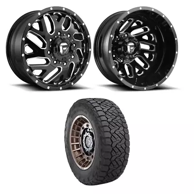 20  Fuel Triton Dually D581 Black Wheels 28560R20 Nitto AT Tires 8x200 Ford F350 • $5129.05