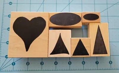 Lot Of 6 Wood Stamps Solid Shapes Heart Triangles Ovals Memory Box Rubber Soul • $14