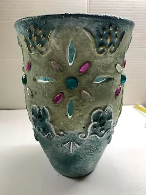 Vintage DuBois Modernist Studio Art Pottery Vase Jeweled Teal Urn Stoneware Art • $35.99