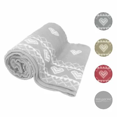 £6.99 • Buy Dreamscene Nordic Heart Fleece Blanket Throw Over Bed Plush Decorative Bedspread