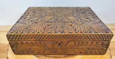 Exceptional Vintage Hand Carved Wood Symmetrical Design Jewelry Box - C1947 • $120
