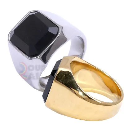 R5 MEN's Stainless Steel Black Onyx Gold Silver Plated Ring Size 8-13 • $10.98