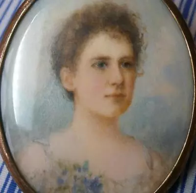 Fine Edwardian Portrait Miniature Pretty Young Lady In Locket Frame & Hair Back • £80