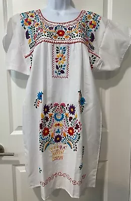 Liliana Cruz Mexican Dress Embroidered White Festival Multi-Color Women’s LARGE • $24.99
