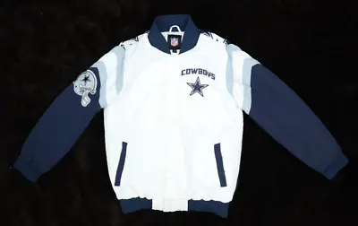 Dallas Cowboys GIII Snap Button Front Polyester Jacket White Navy Coat Mens M • $42.99