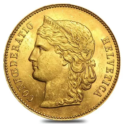 $466.69 • Buy 20 Francs Swiss Helvetica Gold Coin Avg Circ AGW .1867 Oz (1883-1896, Random