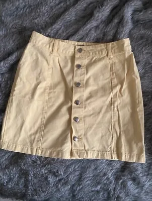 Missguided Yellow Mini Button Up Skirt - SIZE 10 - USED CLOTHING • £4.60