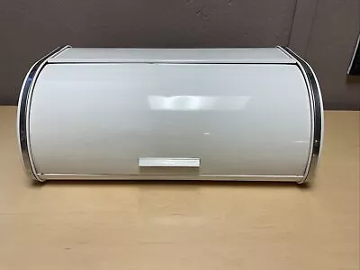 Cooks Club Mid Century Bread Box Roll Top  White W Chrome Accents • $48.95