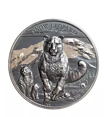 2017 Mongolia Snow Leopard High Relief Animals 1 Oz. Silver Round 500 Togrog • $199.99