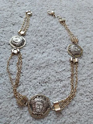 Gianni Versace 80's VTG Iconic Medusa Coin Chain Belt Necklace Silver Gold Tone • $381.65