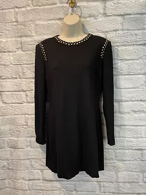 Vercace VERSUS Women's Black Knit Gold Studded Long Sleeve Dress Sz 46/US 10 • $34.99