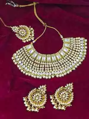 $27.49 • Buy Indian Bollywood Gold Plated CZ Kundan Wedding Jewelry Earrings Necklace Set