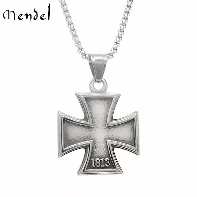 MENDEL Mens Stainless Steel 1813 1939 WW2 German Iron Cross Pendant Necklace Men • $11.99