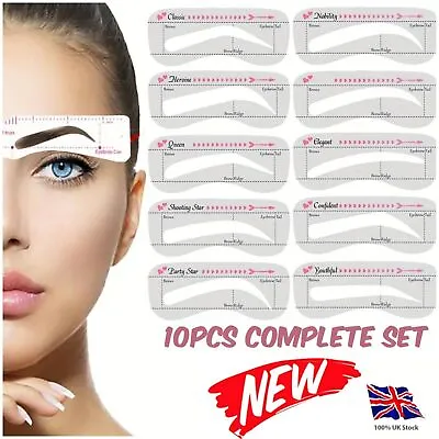 10pcs Eyebrow Stencils Shaper Perfect Brow Definer Kit Grooming Make Up Template • £2.19