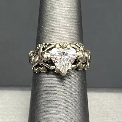 Signed VINTAGE Kabana STERLING SILVER Angels CZ Heart RING • $10.99