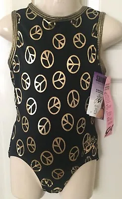 **NEW** GK Gymnastics Leotard CL Child Large Shawn Johnson Gold Peace NWT • $60