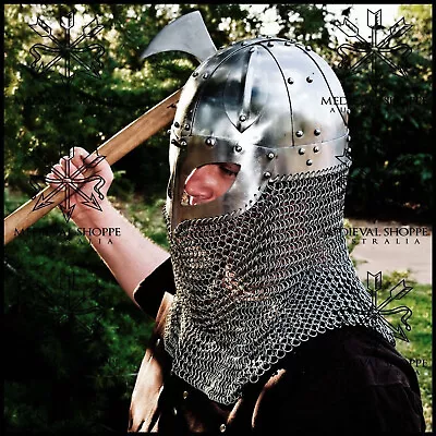 Viking Era Ocular Spangen Helm Helmet With Chain Mail Curtain HALLOWEEN GIFT • $120