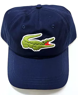 Lacoste Large Crocodile Logo Leather Adjustable Strap Baseball Cap - Navy Blue • $37.99