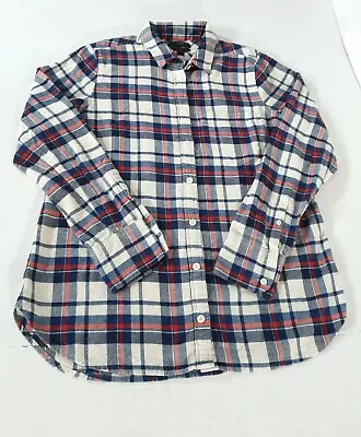 J Crew Flannel Boy Shirt In Clinton Plaid Women 6 Blue Red Ivory • $24.75