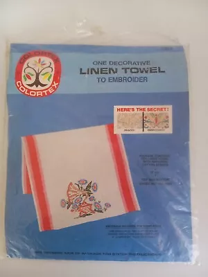 Vintage COLORTEX Linen Kitchen TOWEL To EMBROIDER Stamped New Opened • $14.99