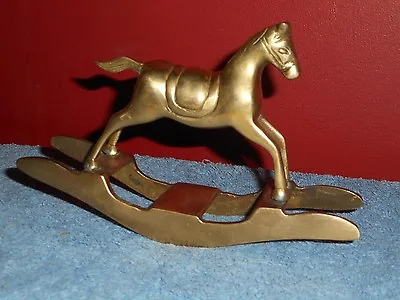 Antique Brass Rocking Horse Gold Lustre Vintage Old Child's Toy 6 5/8  X 4 • $16.95