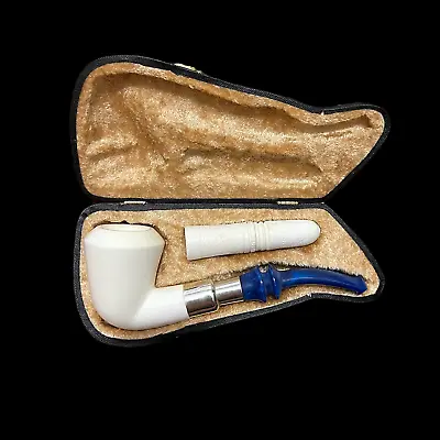 Block Meerschaum Pipe 925 Silver Smoking Tobacco Pipe With Tamper W Case MD-360 • $175.68