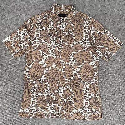 ALL SAINTS Shirt Mens Small Brown Leopard Print Can Tho Short Sleeve Viscose • £30