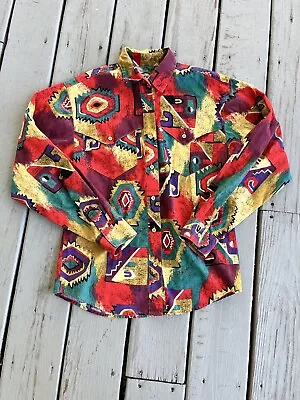 Vintage Wrangler Women Size Small Western Aztec Button Shirt Long Sleeve • $23