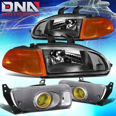 For 1992-1995 Honda Civic Black Housing Amber Corner Headlight+bumper Fog Lamps • $104.27