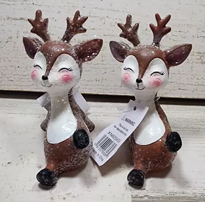 Set Of 2 Resin Deer 3  Statue Cake Topper Decoration Reindeer • $12.95