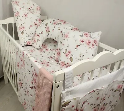 10 Pc BEDDING SET For Cot Bed  NURSERY Roses Flowers Girl Large Set Duvet Quilt • £84.99