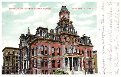 Vintage Postcard 1908 Muskingum County Court House Zanesville OH Street ViewO118 • $8.99