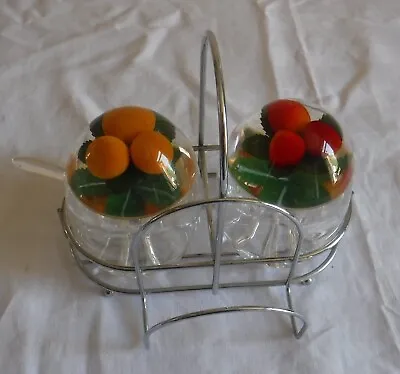 2 Preserve/jam Pots + 1  Spoon In Chrome Stand - Vintage Clear Lucite/acrylic • £22