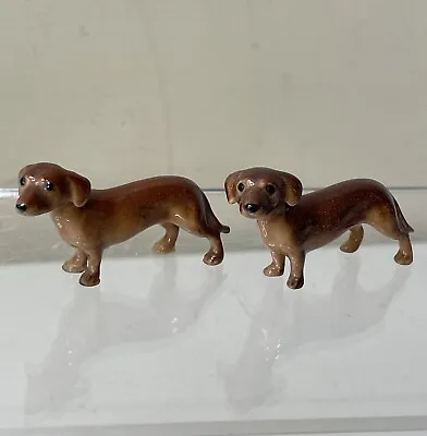 Vintage Bone China Miniature Dachshund Weiner Dog Pair Set Of 2 Brown • $19.99