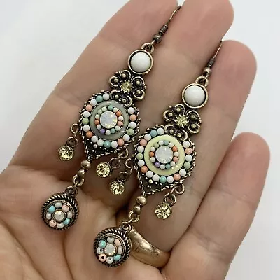 Boho Multicolor Bead Crystal Gold Dangle Chandelier Earrings Hook • $14.95