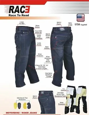 Men Motorcycle Motorbike Denim Jeans Trouser Pants With Protective Lining Black • $74.99
