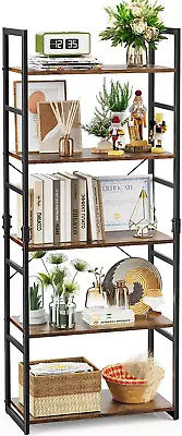 Bookshelf 5 Tier Bookcase Tall Storage Ladder Shelf Standing Shelf For Book/L • $184.99