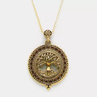 Magnifying Glass Necklace Tree Of Life Leaf Filigree Metal 33  Long Chain GOLD • $14.99