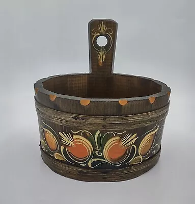 Vtg Bavarian Wood Hanging Basket/Bucket Tole Hand Painted Folk Art 7.5  Germany • $22.99