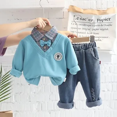 $21.91 • Buy Toddler Suit Autumn Fashion Bow Tie Long Sleeve Sweater+Jeans 2Pcs Outfits